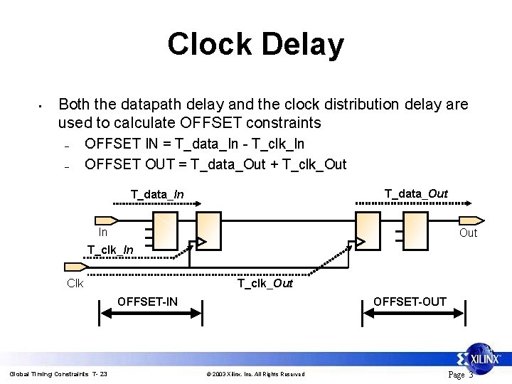 Clock Delay • Both the datapath delay and the clock distribution delay are used