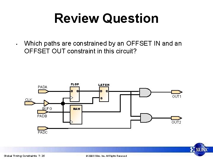 Review Question • Which paths are constrained by an OFFSET IN and an OFFSET