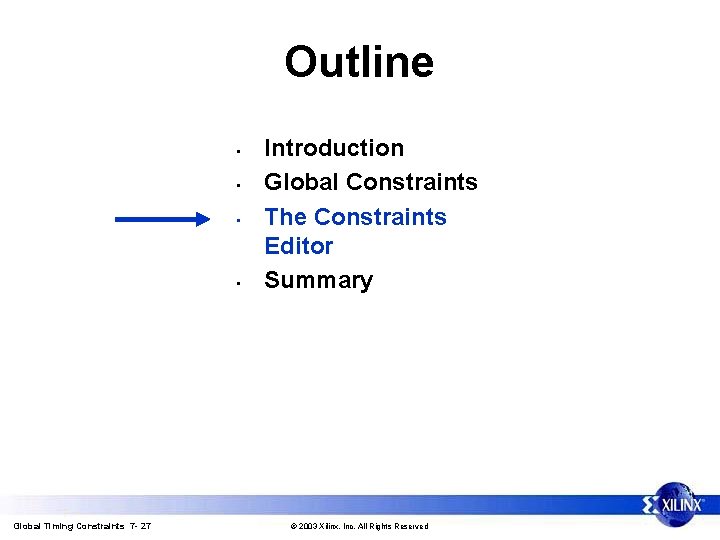 Outline • • Global Timing Constraints 7 - 27 Introduction Global Constraints The Constraints