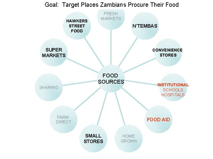 Goal: Target Places Zambians Procure Their Food HAWKERS STREET FOOD FRESH MARKETS N’TEMBAS SUPER