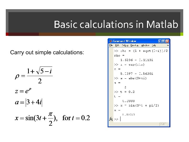 Basic calculations in Matlab 