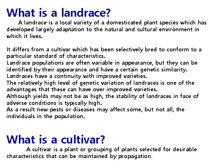 What is a landrace? A landrace is a local variety of a domesticated plant