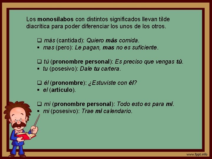 Los monosílabos con distintos significados llevan tilde diacrítica para poder diferenciar los unos de