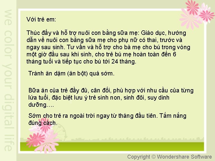 Với trẻ em: Thúc đấy và hỗ trợ nuôi con bằng sữa mẹ: Giáo