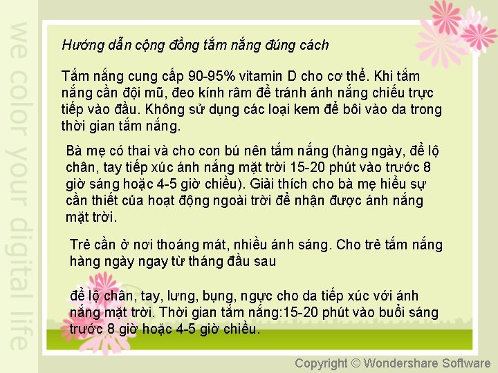 Hướng dẫn cộng đồng tắm nắng đúng cách Tắm nắng cung cấp 90 -95%