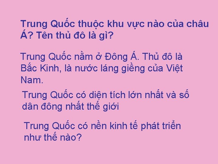 Trung Quốc thuộc khu vực nào của châu Á? Tên thủ đô là gì?