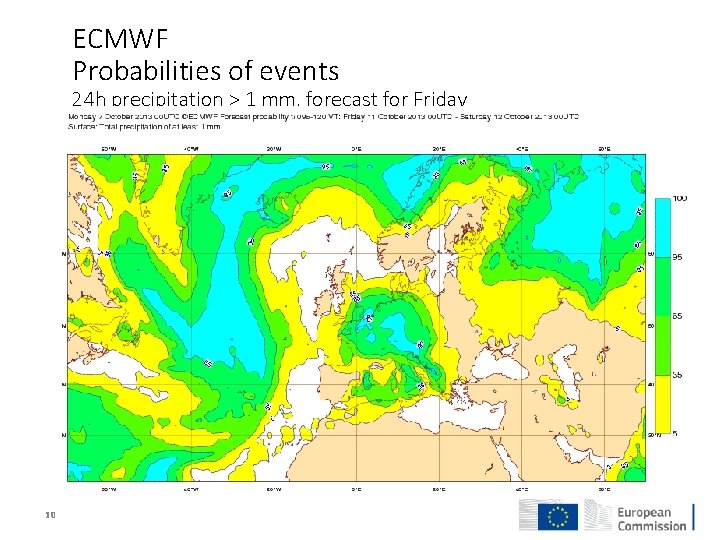 ECMWF Probabilities of events 24 h precipitation > 1 mm, forecast for Friday 10
