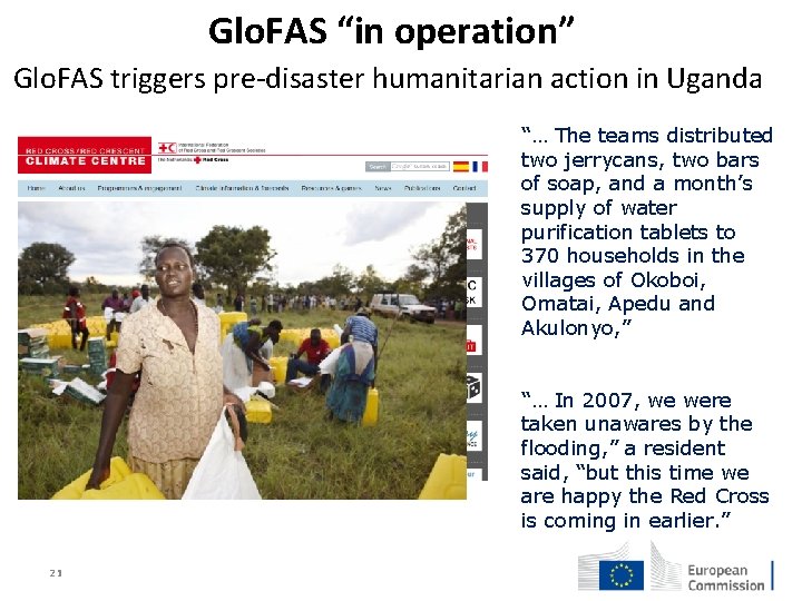 Glo. FAS “in operation” Glo. FAS triggers pre-disaster humanitarian action in Uganda “… The
