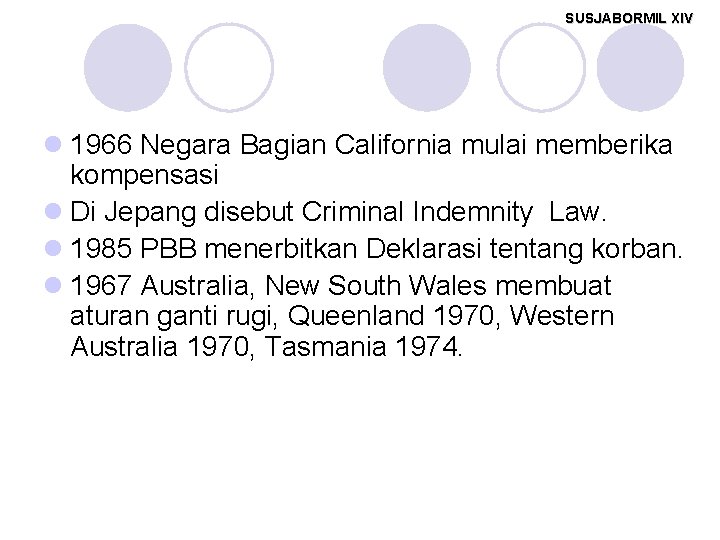 SUSJABORMIL XIV l 1966 Negara Bagian California mulai memberika kompensasi l Di Jepang disebut