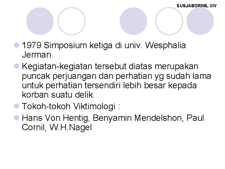 SUSJABORMIL XIV l 1979 Simposium ketiga di univ. Wesphalia Jerman. l Kegiatan-kegiatan tersebut diatas