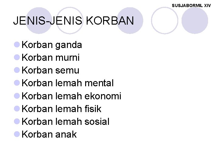 SUSJABORMIL XIV JENIS-JENIS KORBAN l Korban ganda l Korban murni l Korban semu l