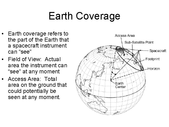 Earth Coverage • Earth coverage refers to the part of the Earth that a