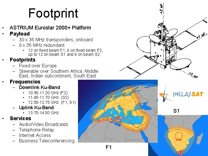 Footprint • • ASTRIUM Eurostar 2000+ Platform Payload – 30 x 36 MHz transponders,