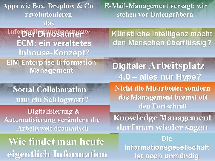 Apps wie Box, Dropbox & Co revolutionieren das Informationsmanagement „Der Dinosaurier“ E-Mail-Management versagt: wir