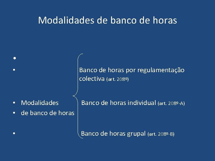 Modalidades de banco de horas • Banco de horas por regulamentação colectiva (art. 208º) Modalidades de banco de horas • Banco de horas por regulamentação colectiva (art. 208º)