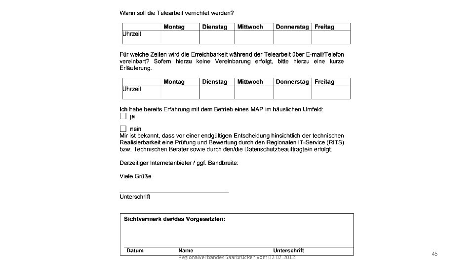 DV Telearbeit und mobiles Arbeiten im JC des Regionalverbandes Saarbrücken vom 02. 07. 2012