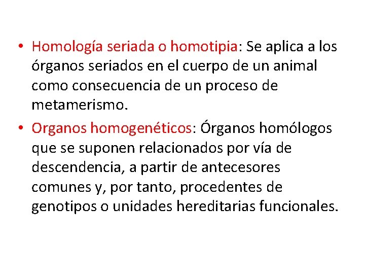  • Homología seriada o homotipia: Se aplica a los órganos seriados en el