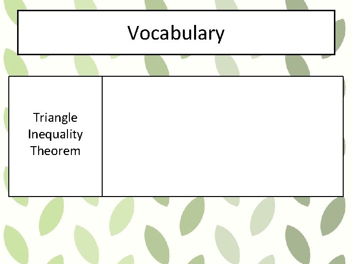 Vocabulary Triangle Inequality Theorem 