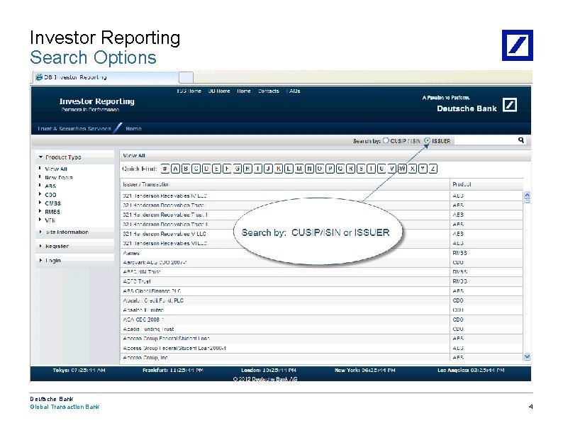 Investor Reporting Search Options Deutsche Bank Global Transaction Bank 12/5/2020 8: 38: 04 PM