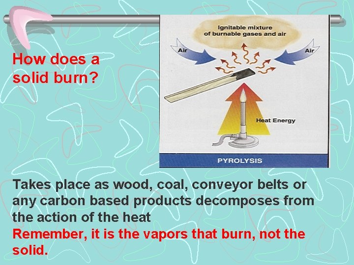 How does a solid burn? Takes place as wood, coal, conveyor belts or any