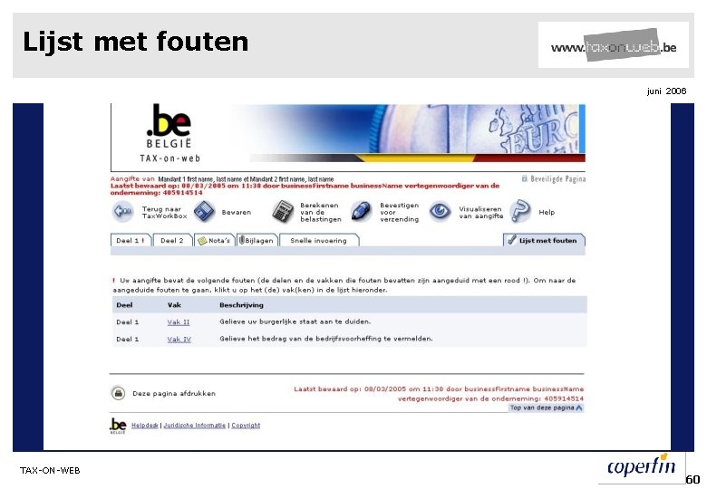 Lijst met fouten juni 2006 TAX-ON-WEB 60 