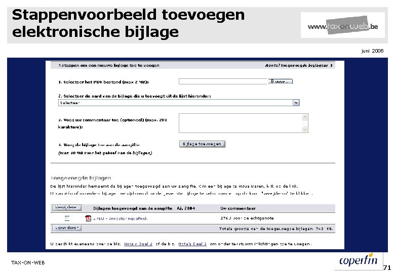 Stappenvoorbeeld toevoegen elektronische bijlage juni 2006 TAX-ON-WEB 71 