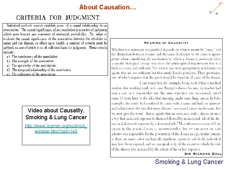 About Causation… Video about Causality, Smoking & Lung Cancer http: //www. learner. org/vod_ window.