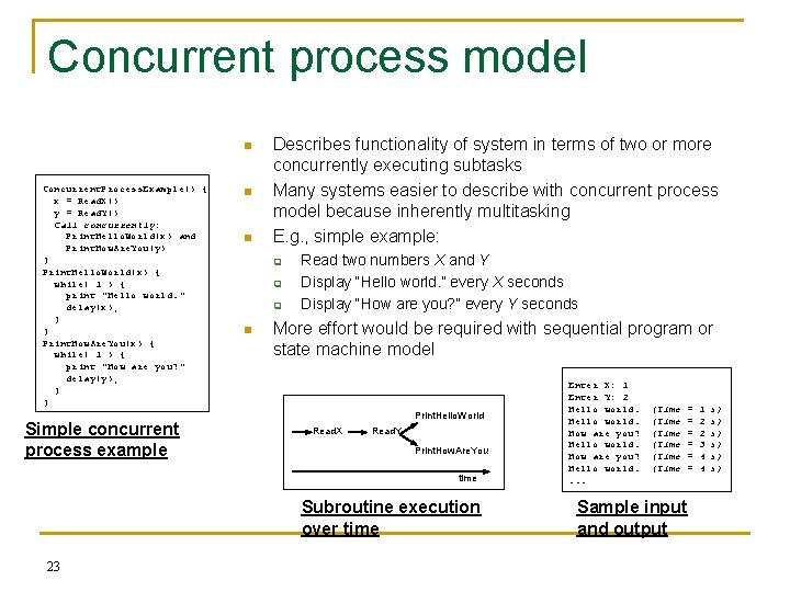 Concurrent process model n Concurrent. Process. Example() { x = Read. X() y =