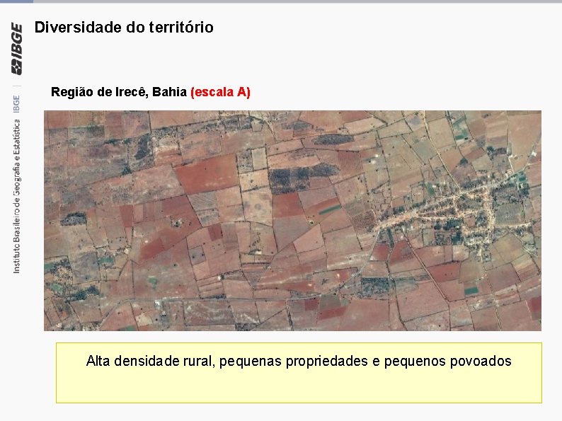Diversidade do território Região de Irecê, Bahia (escala A) Alta densidade rural, pequenas propriedades