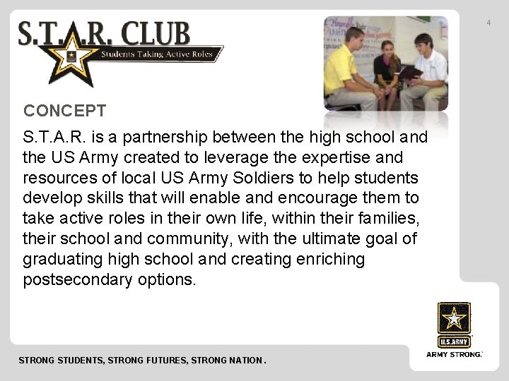 4 CONCEPT S. T. A. R. is a partnership between the high school and