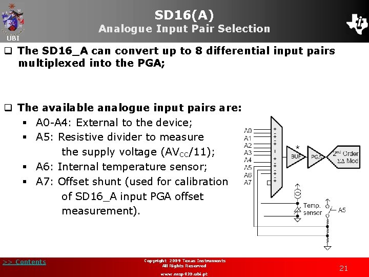 SD 16(A) UBI Analogue Input Pair Selection q The SD 16_A can convert up