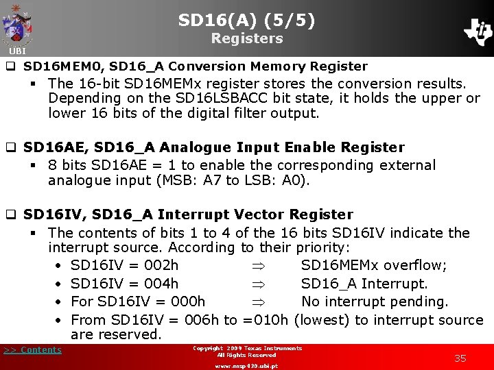 SD 16(A) (5/5) Registers UBI q SD 16 MEM 0, SD 16_A Conversion Memory