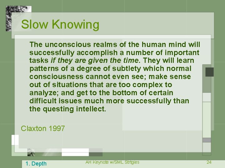 Slow Knowing The unconscious realms of the human mind will successfully accomplish a number