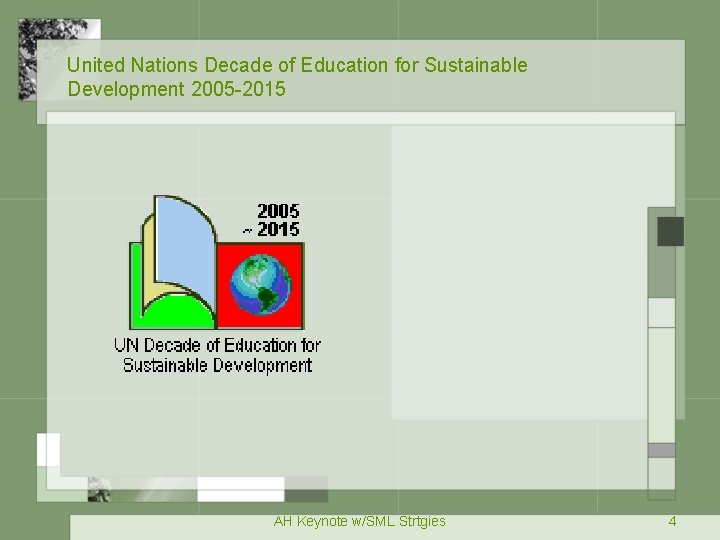 United Nations Decade of Education for Sustainable Development 2005 -2015 AH Keynote w/SML Strtgies