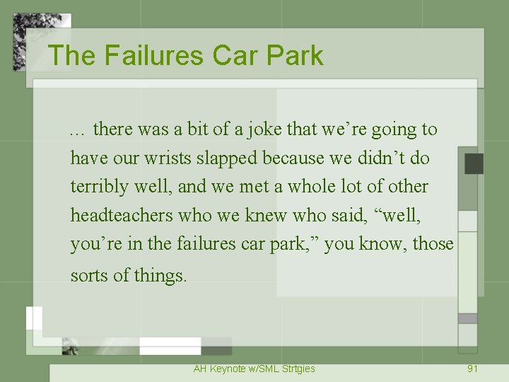 The Failures Car Park … there was a bit of a joke that we’re
