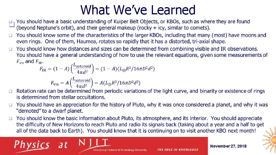 What We’ve Learned q November 27, 2018 