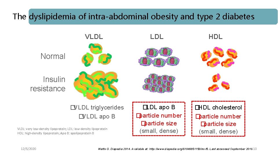 The dyslipidemia of intra-abdominal obesity and type 2 diabetes VLDL HDL Normal Insulin resistance