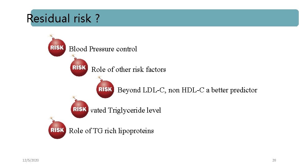 Residual risk ? Blood Pressure control Role of other risk factors Beyond LDL-C, non