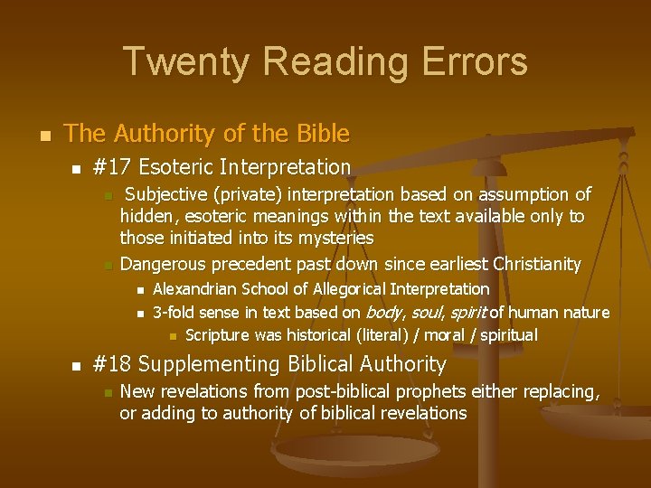 Twenty Reading Errors n The Authority of the Bible n #17 Esoteric Interpretation n