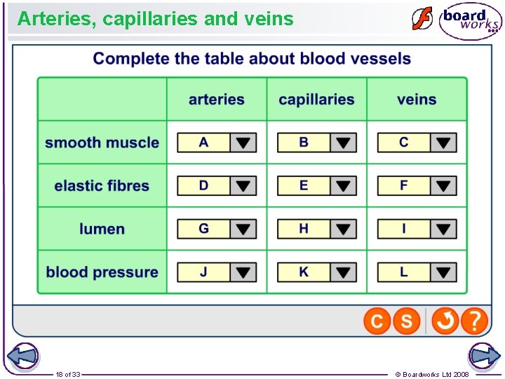 Arteries, capillaries and veins 18 of 33 © Boardworks Ltd 2008 