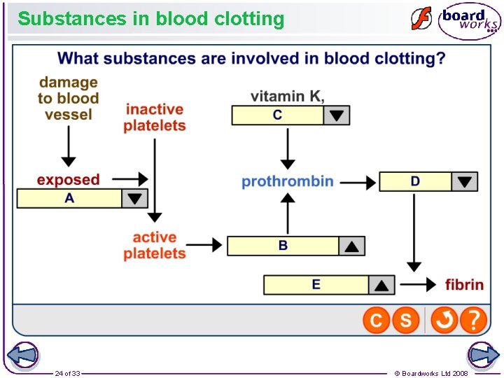 Substances in blood clotting 24 of 33 © Boardworks Ltd 2008 