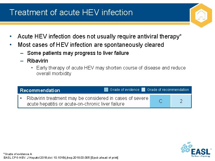Treatment of acute HEV infection • Acute HEV infection does not usually require antiviral