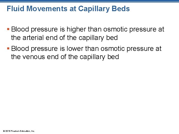 Fluid Movements at Capillary Beds § Blood pressure is higher than osmotic pressure at Fluid Movements at Capillary Beds § Blood pressure is higher than osmotic pressure at