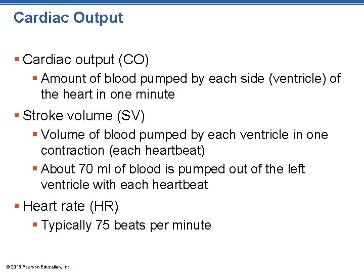 Cardiac Output § Cardiac output (CO) § Amount of blood pumped by each side