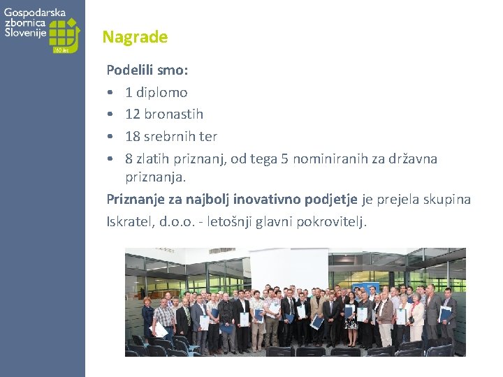 Nagrade Podelili smo: • 1 diplomo • 12 bronastih • 18 srebrnih ter • Nagrade Podelili smo: • 1 diplomo • 12 bronastih • 18 srebrnih ter •