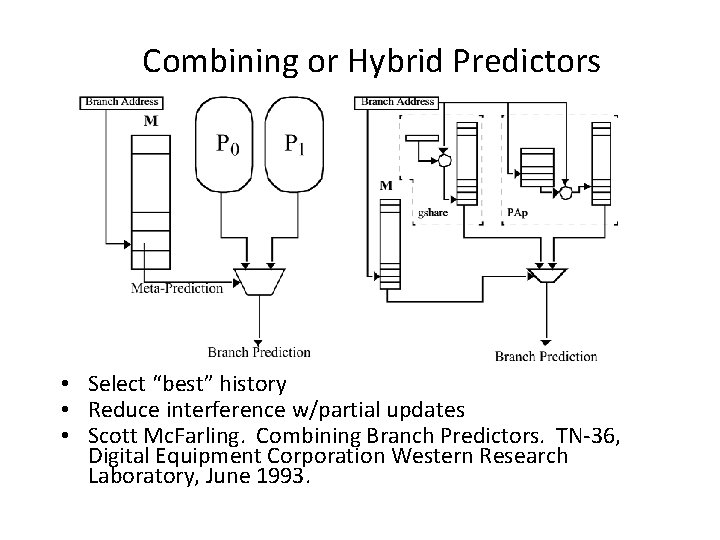 Combining or Hybrid Predictors • Select “best” history • Reduce interference w/partial updates •