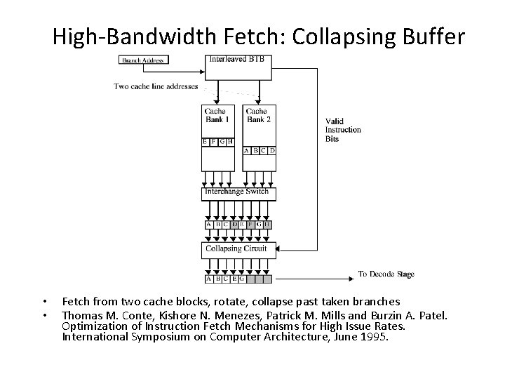 High-Bandwidth Fetch: Collapsing Buffer • • Fetch from two cache blocks, rotate, collapse past