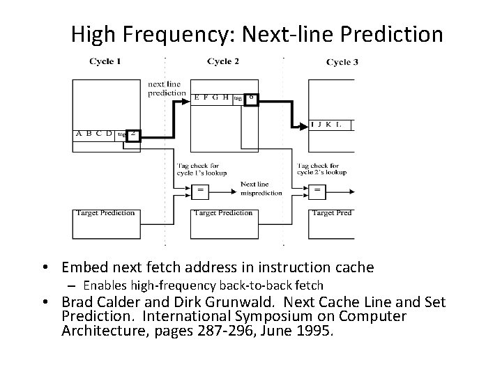 High Frequency: Next-line Prediction • Embed next fetch address in instruction cache – Enables