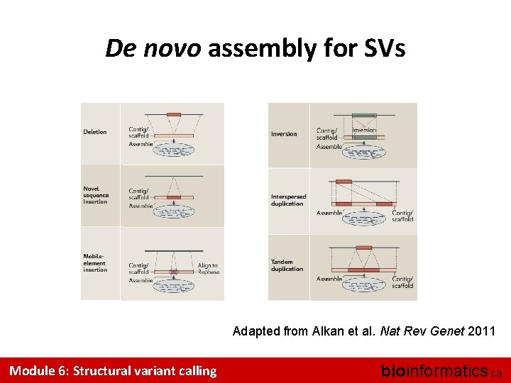 De novo assembly for SVs Adapted from Alkan et al. Nat Rev Genet 2011