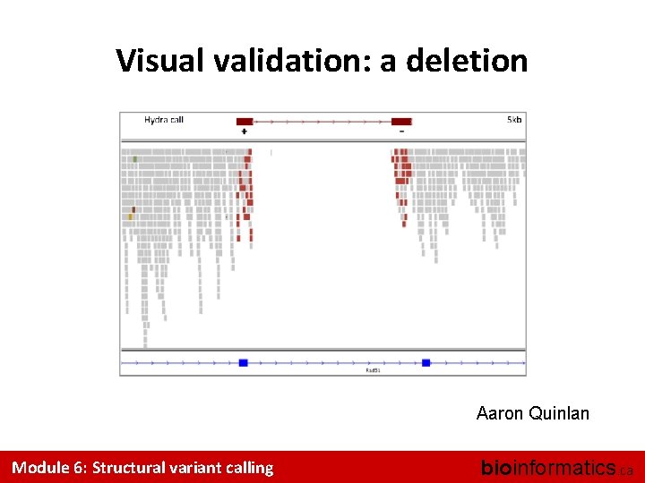 Visual validation: a deletion Aaron Quinlan Module 6: Structural variant calling bioinformatics. ca 